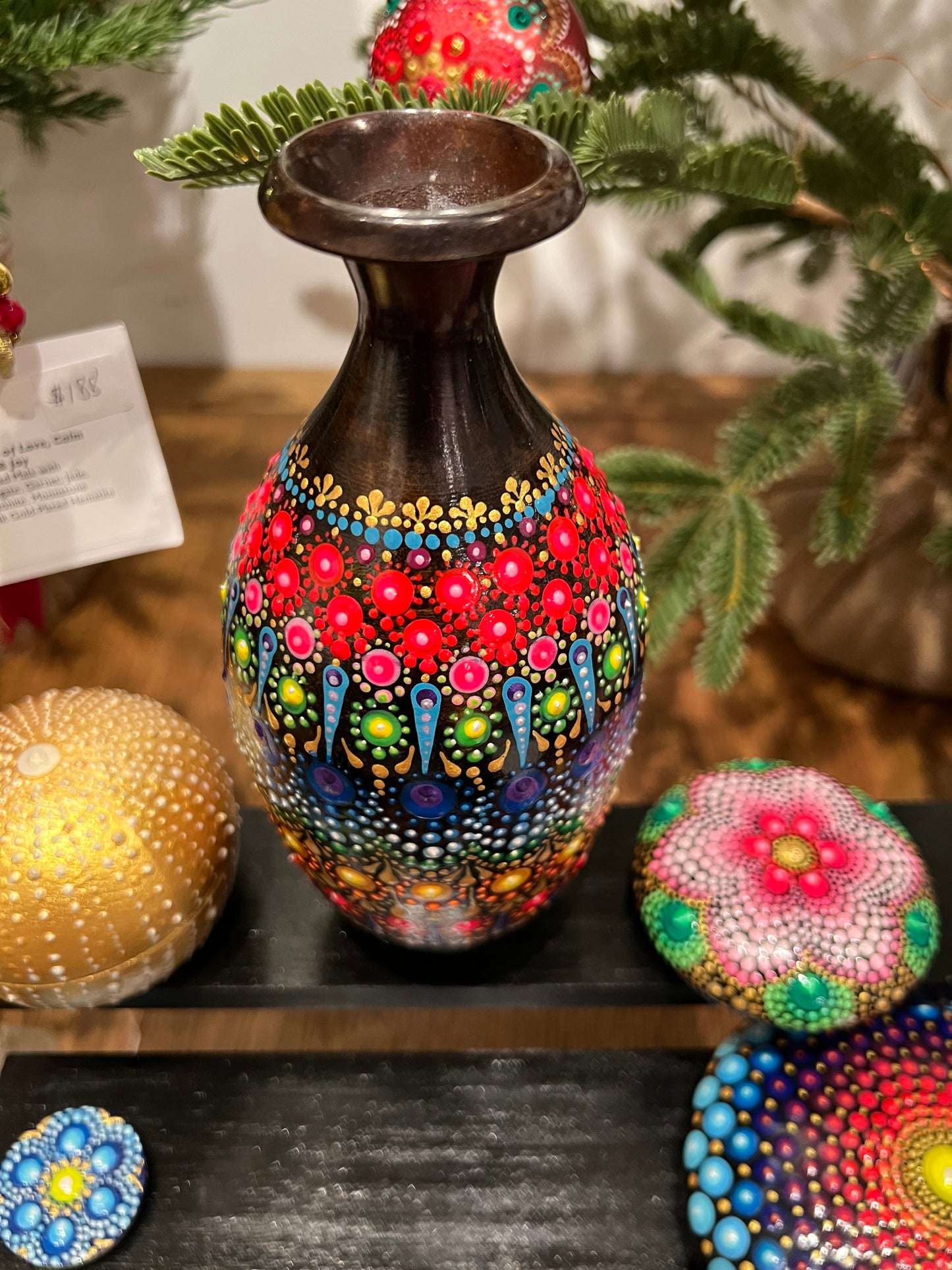 8" Metal Vase, Hand Painted