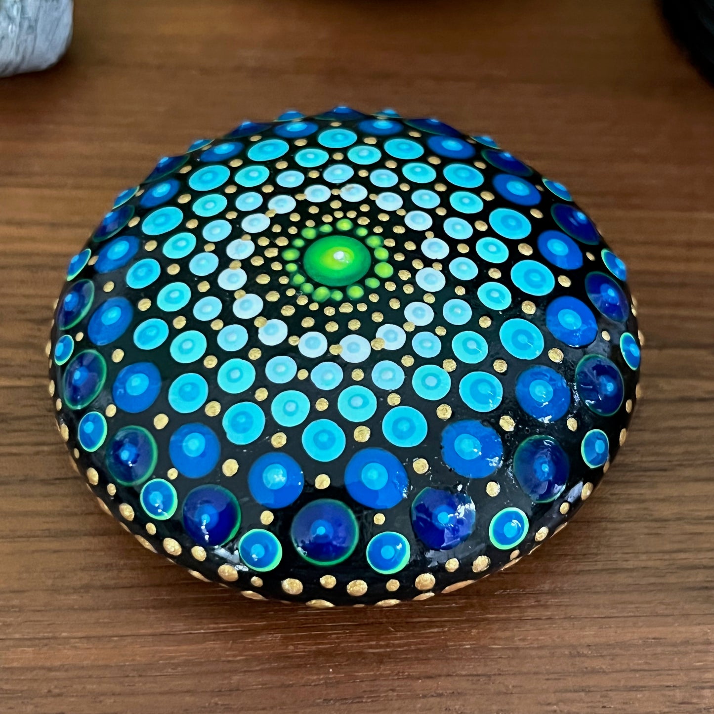 Blue Geometric Mandala Painted Stone