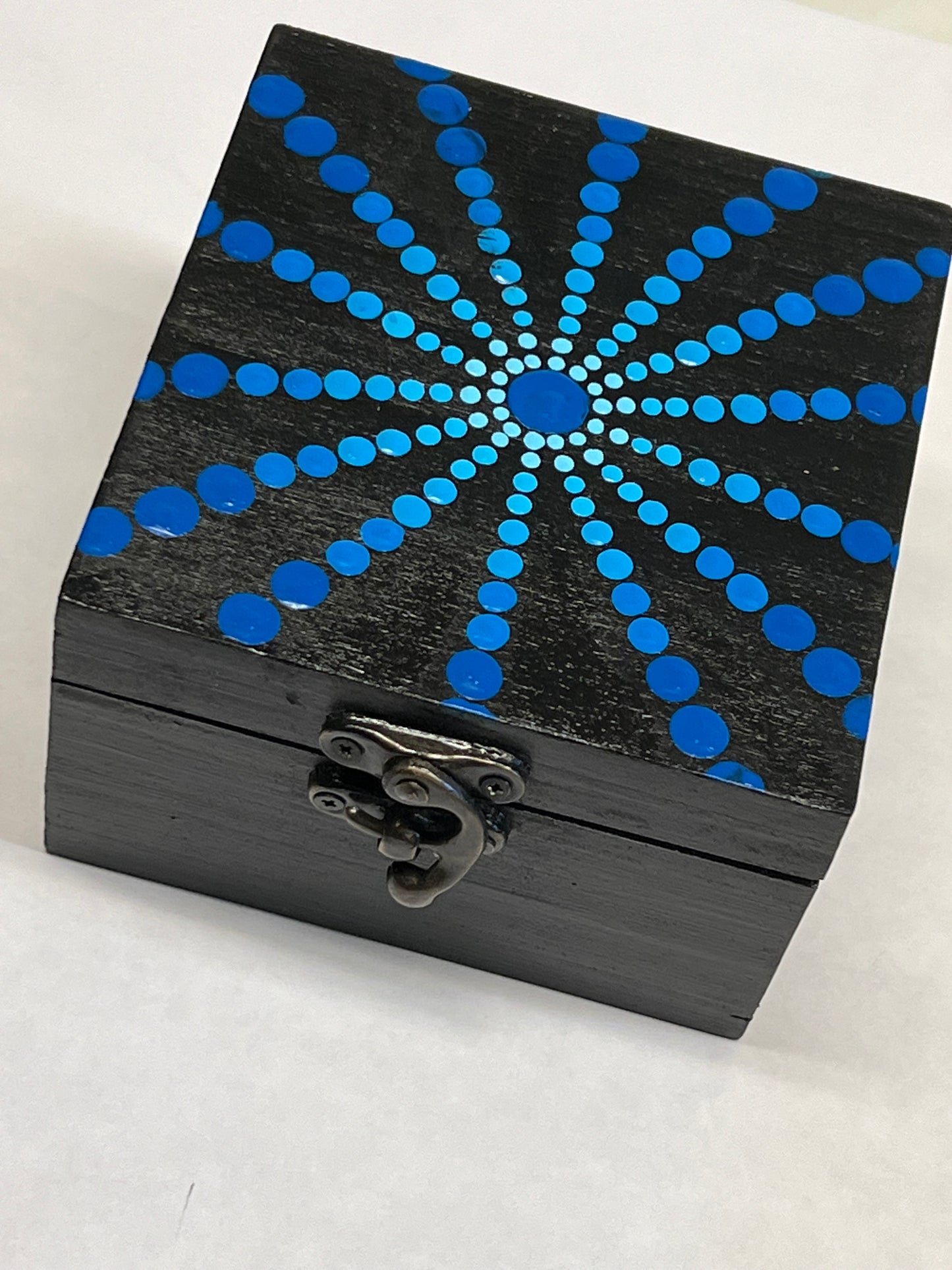 Blue on Black Mandala on 5x5 Wood Box