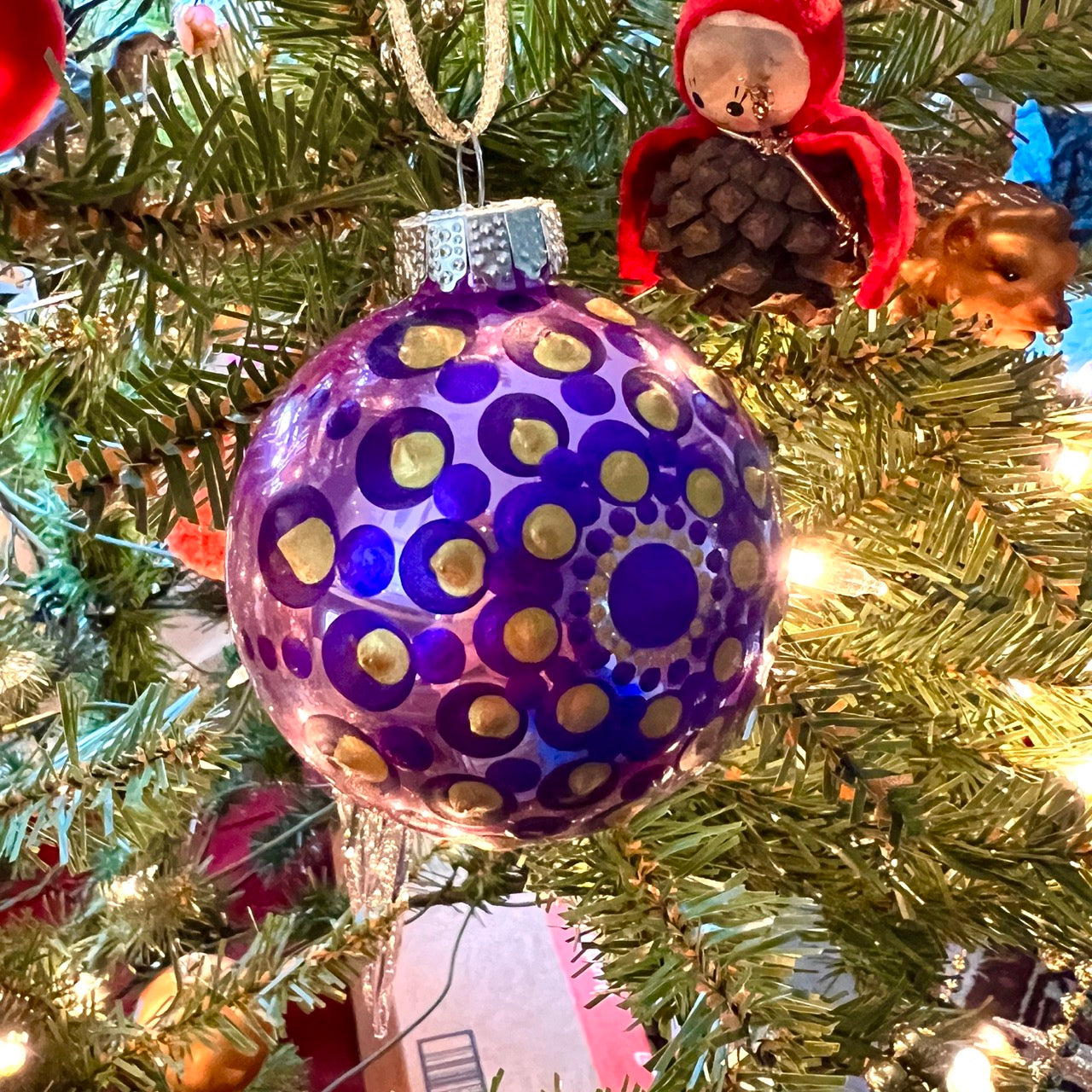 Glass Purple and Gold Dots Ornament
