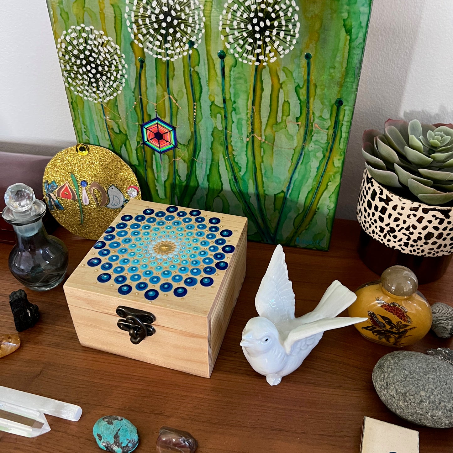 Blue Mandala on 5x5 Wood Box