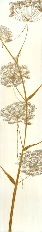 Queen Anne's Lace Original Fine Art, 9x49x2, Acrylic & Crystals on Panel - kalindipaints
