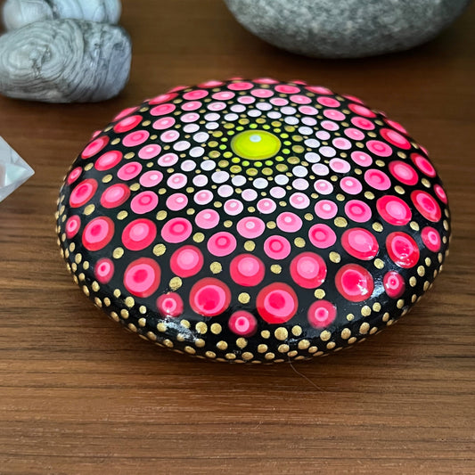 Hot Pink Geometric Pattern Mandala Pebble Sm - kalindipaints