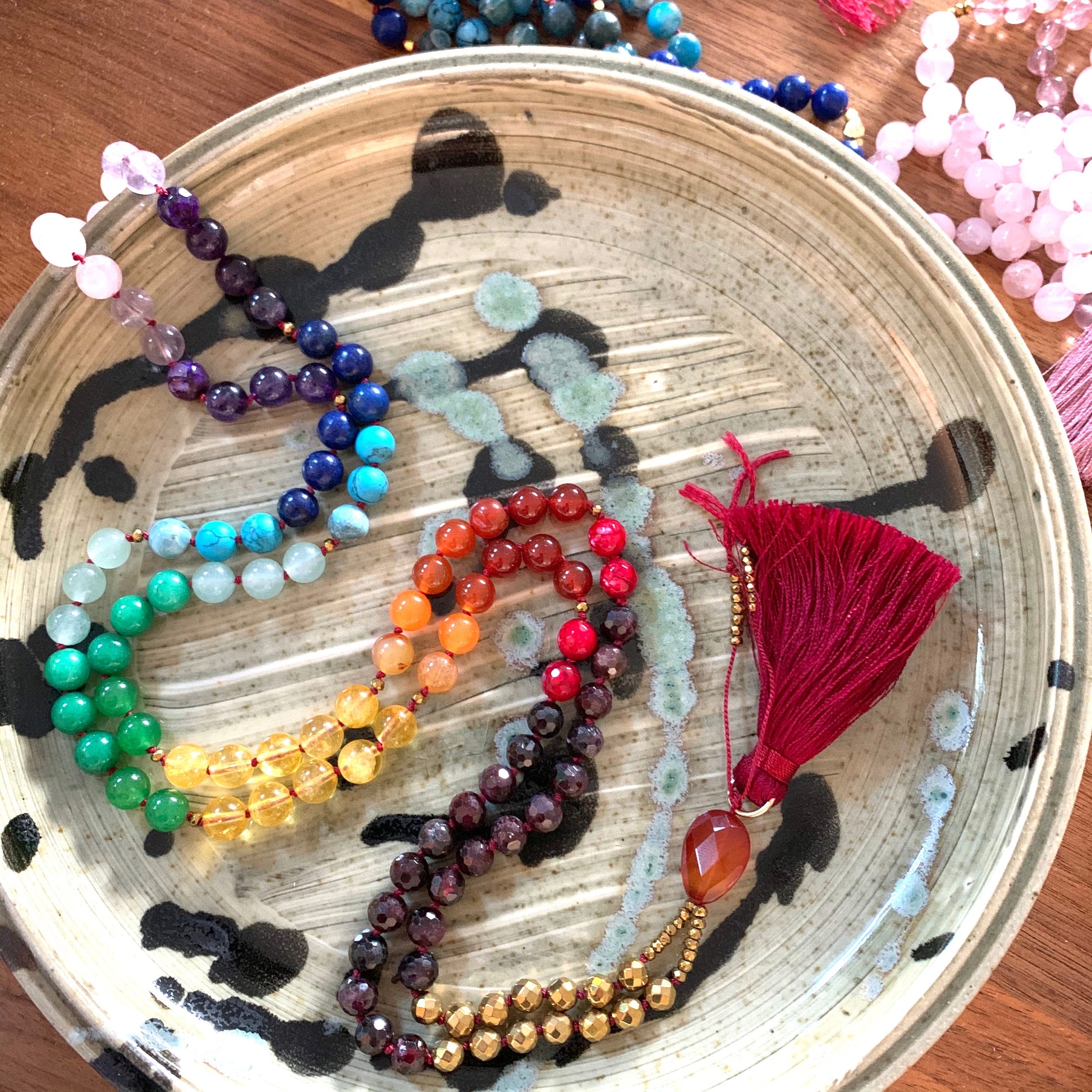 Full Balance Mala Necklace with 108 semi-precious stones and silk tassel - kalindipaints